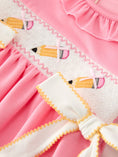 Load image into Gallery viewer, Back To School Embroidery Girls Dress Bow Ruffle Puff Sleeve