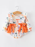 Load image into Gallery viewer, Halloween Bow Print Girls Romper Ruffle Bow Long Sleeve