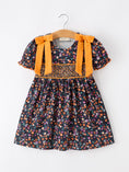 Load image into Gallery viewer, Fall Orange Bow Smocked Floral Girl Dress