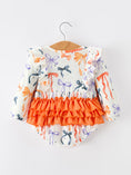 Load image into Gallery viewer, Halloween Bow Print Girls Romper Ruffle Bow Long Sleeve