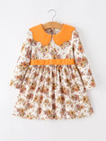 Load image into Gallery viewer, Fall Orange Floral Girl Dress Petals Collar