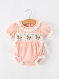 Load image into Gallery viewer, Western Horse Embroidery Girls Romper Lace Petals Collar Puff Sleeve