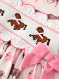 Load image into Gallery viewer, Western Horse Smocked Girls Dress Bow Ruffle Short Sleeve