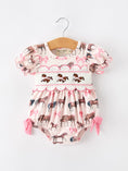 Load image into Gallery viewer, Western Horse Smocked Girls Romper Bow Ruffle Short Sleeve