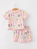 Load image into Gallery viewer, PREORDER Back to School Print Girl Short Set Scallop Hem