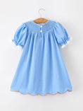 Load image into Gallery viewer, Blue Fall Thanksgiving&Halloween Pumpkin Smock Embroidery Lace Baby Girl Dress