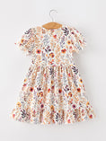 Load image into Gallery viewer, Fall Floral Puff Sleeve Ruffle Girls Dress