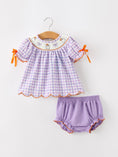 Load image into Gallery viewer, Halloween Ghost Plaid Bow Girls Bloomer Set