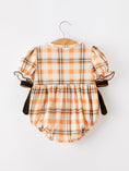 Load image into Gallery viewer, Halloween Plaid Smocked Baby Bubble Romper