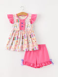 Load image into Gallery viewer, Back To School Crayon Bow Girls Flutter Sleeve Shorts Set