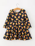 Load image into Gallery viewer, Halloween Candy Corn Girls Long Sleeve Twirl Dress