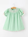 Load image into Gallery viewer, Christmas Mint Green Smocked Santa Girls Puff Sleeve Dress