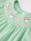 Load image into Gallery viewer, Christmas Mint Green Smocked Santa Girls Puff Sleeve Dress