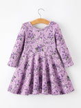 Load image into Gallery viewer, Fall Lavender Floral Print Girls Long Sleeve Twirl Dress