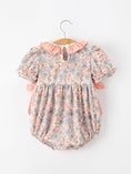 Load image into Gallery viewer, Fall Floral Baby Romper Smocked Ruffle Neck Bow