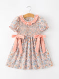 Load image into Gallery viewer, Fall Floral Girls Dress Smocked Ruffle Neck Bow