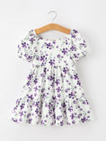 Load image into Gallery viewer, Fall Lavender Floral Puff Sleeve Girls Dress