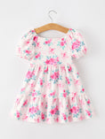 Load image into Gallery viewer, Fall Pink Floral Puff Sleeve Girls Dress