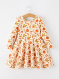 Load image into Gallery viewer, Fall Pumpkin Floral Girls Twirl Dress Long Sleeve