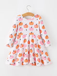Load image into Gallery viewer, Fall Pumpkin Print Girls Twirl Dress Long Sleeve