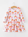 Load image into Gallery viewer, Fall Pumpkin Print Girls Twirl Dress Long Sleeve