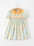 Load image into Gallery viewer, Fall Smocked Floral & Stripe Baby Girl Dress with Scallop Collar