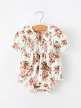 Load image into Gallery viewer, Fall Garden Baby Romper Smocked Petal Collar Bow
