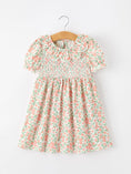 Load image into Gallery viewer, Fall Blush Floral Girls Dress Smocked Petal Collar