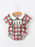 Load image into Gallery viewer, Christmas Tree Plaid Boys Romper Peter Pan Collar Smocked