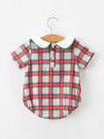 Load image into Gallery viewer, Christmas Tree Plaid Boys Romper Peter Pan Collar Smocked