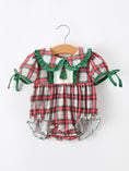 Load image into Gallery viewer, Christmas Tree Plaid Girls Romper Petals Collar Ruffle