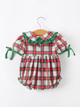 Load image into Gallery viewer, Christmas Tree Plaid Girls Romper Petals Collar Ruffle