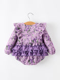 Load image into Gallery viewer, Fall Lavender Floral Print Girls Long Sleeve Romper