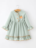 Load image into Gallery viewer, Fall Plaid Girls Dress Pumpkin Applique Ruffle Button Dress