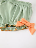 Load image into Gallery viewer, Fall Plaid Baby Girl Outfit Set Pumpkin Applique Ruffle Top Bloomer