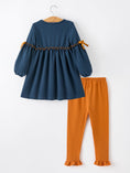 Load image into Gallery viewer, Thanksgiving Turkey Applique Girls Outfit Set Navy Top Orange Pants Set