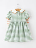 Load image into Gallery viewer, Fall Plaid Girls Dress Pumpkin Bow Smocked Peter Pan Collar