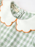 Load image into Gallery viewer, Fall Plaid Girls Dress Pumpkin Bow Smocked Peter Pan Collar