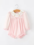 Load image into Gallery viewer, Pink Duck Embroidered Baby Girl Romper Ruffle Collar