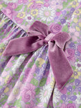 Load image into Gallery viewer, Purple Floral Girls Dress Velvet Collar Bow Long Sleeve Dress