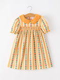 Load image into Gallery viewer, Fall Floral Stripe Girls Dress Petals Collar Smocked