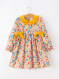 Load image into Gallery viewer, Floral Girls Dress Yellow Velvet Collar Bow Puff Sleeve Dress
