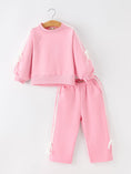 Load image into Gallery viewer, Girls Pink Bow Trim Sweatshirt and Pants Set