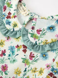 Load image into Gallery viewer, Green Floral Girls Dress Petal Collar Bow Waist Puff Sleeve Dress