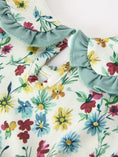 Load image into Gallery viewer, Green Floral Girls Dress Petal Collar Bow Waist Puff Sleeve Dress