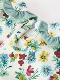 Load image into Gallery viewer, Green Floral Girls Outfit Set Ruffle Collar Bow Baby Bloomer Set