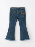 Load image into Gallery viewer, Girls Pumpkin Embroidered Flare Jeans Fall Denim Pants with Fringe Hem
