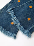 Load image into Gallery viewer, Girls Pumpkin Embroidered Flare Jeans Fall Denim Pants with Fringe Hem
