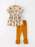 Load image into Gallery viewer, Fall Girls Floral Lace Collar Puff Sleeve Outfit Set