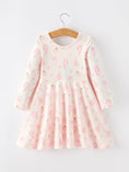 Load image into Gallery viewer, Girls Pink Christmas Ornament Print Flare Dress